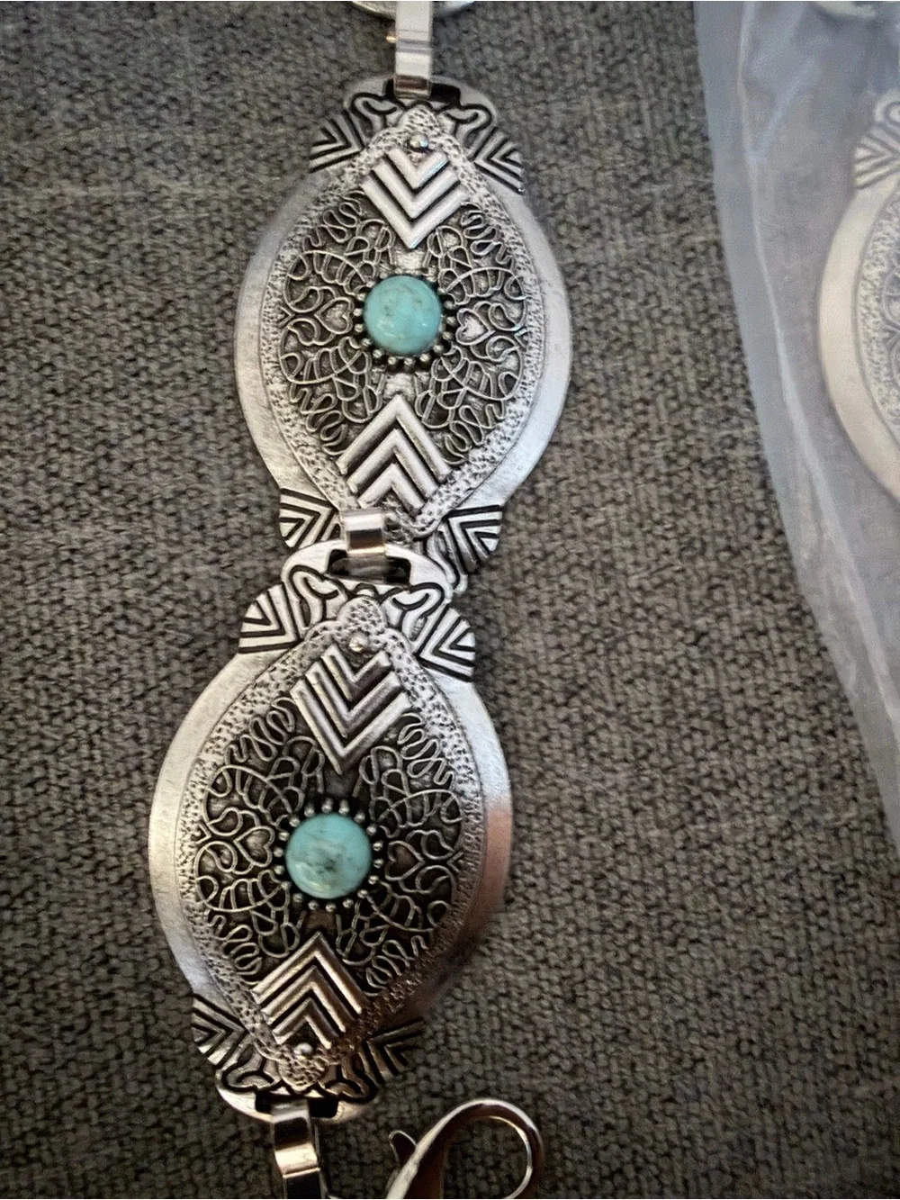 Boho Style Chain Belt with Turquoise Accents, Silver Tone - Picture 2 of 6